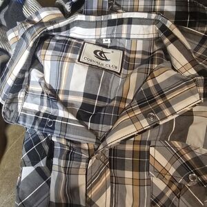 Men's Casual Plaid Shirt - Black, White, Tan